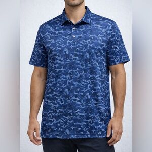 Peter Millar Summer Comfort Blue Golf Polo Shirt Camo Mens Size XXL Performance